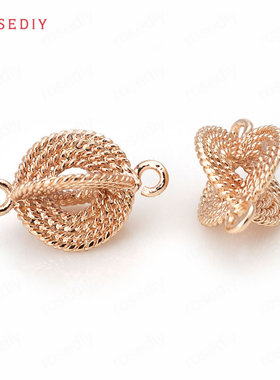 Diy饰品材料铜镀真金项链耳环配件双孔扭纹四面圆圈连接挂件31329