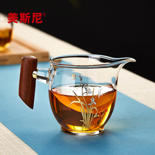 家用茶海分茶器茶滤套装 加厚公道杯中式 玻璃带把公杯功夫茶具配件