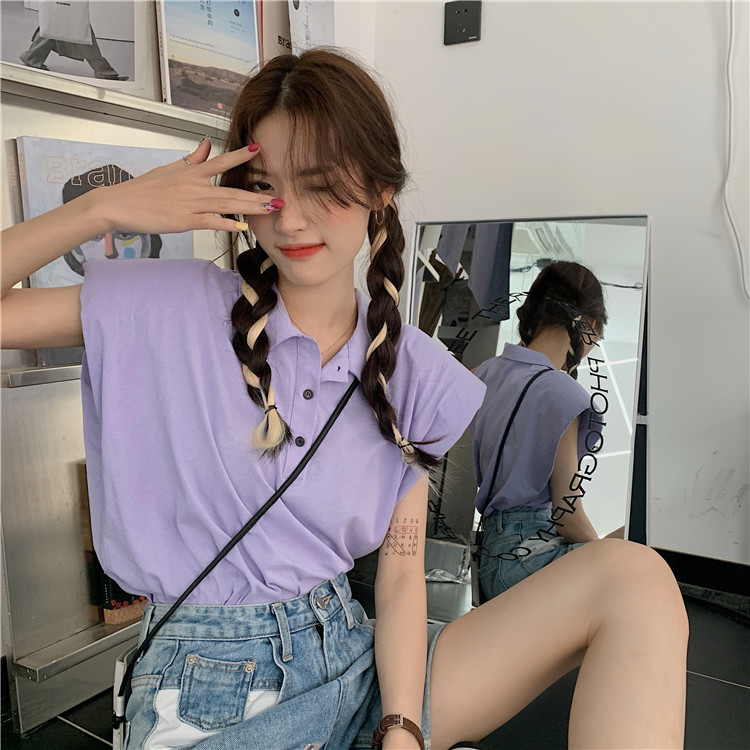 Real price loose Polo neck short sleeve T-shirt