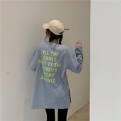 Real price loose long sleeve split print T-shirt