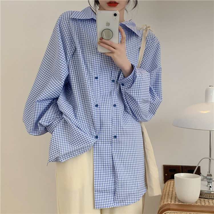 Real price loose Plaid Long Sleeve Shirt