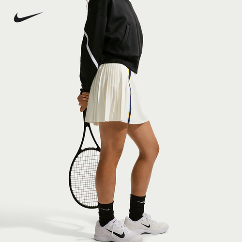 Nike老钱风速干网球半身裙女 耐克Court Slam撞色风琴褶运动短裙