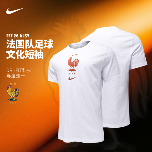 Nike耐克法国队足球短袖2026世界杯夏季纯棉圆领T恤男IH2181-100