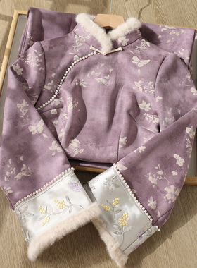 忆南栀紫色新中式旗袍冬装加绒加厚改良年轻款少女高级感日常过冬