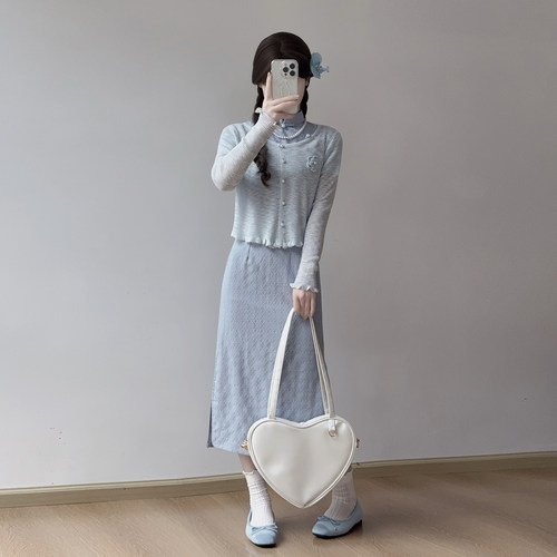 蓝色改良新中式旗袍小个子新款女