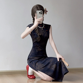 忆南栀蓝色巨好看小个子旗袍女夏年轻款 改良2026超火国风日常可穿