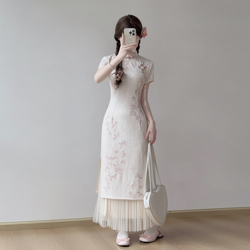 粉色小个子短款新中式旗袍日常