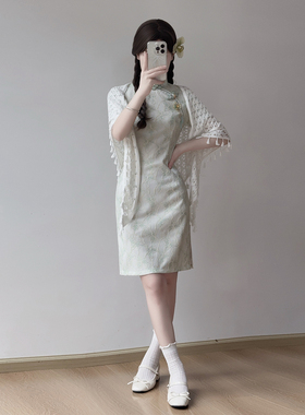 忆南栀绿色旗袍女2026新款改良小个子短款新中式绝美日常高考送考