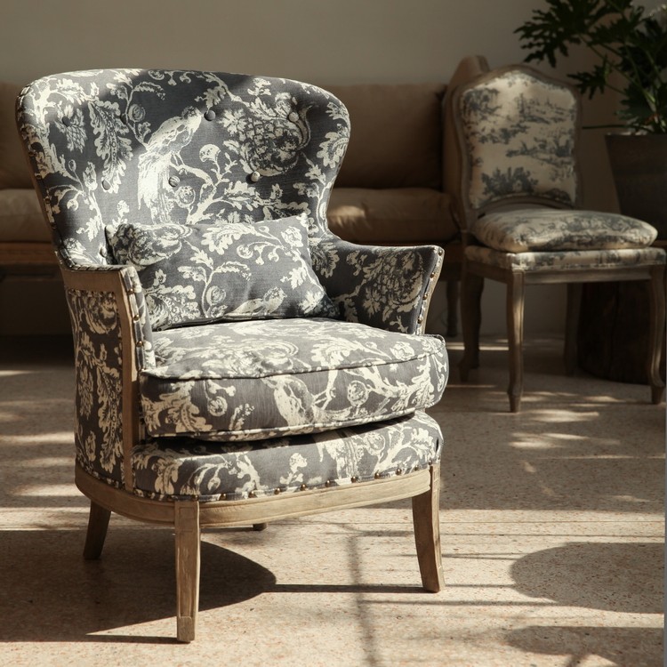 法式乡村田园单人位沙发布艺休闲侘寂风格实木高背风化做旧复古