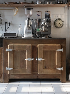 法式美式侘寂风橱柜茶水咖啡吧台柜大理石面老松木梅拉德色做旧