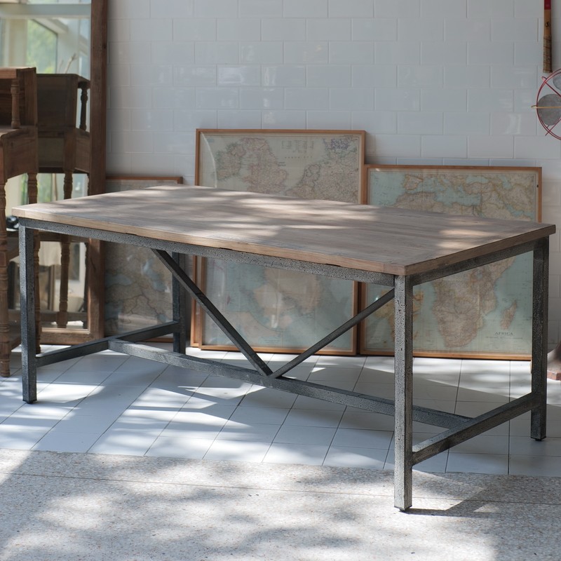 法式北欧侘寂风餐桌书桌老榆木铁艺风化灰做旧库存孤品样品特价