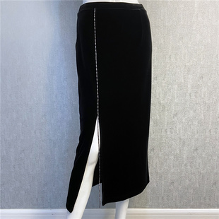 显瘦百搭半身 丝绒裙4821一步裙纯色弹力腰身修身 秀巧正品 4824长款