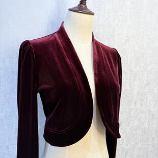 秀巧正品丝绒披肩外套酒红色紫色配旗袍的披肩纯色高端精品女装