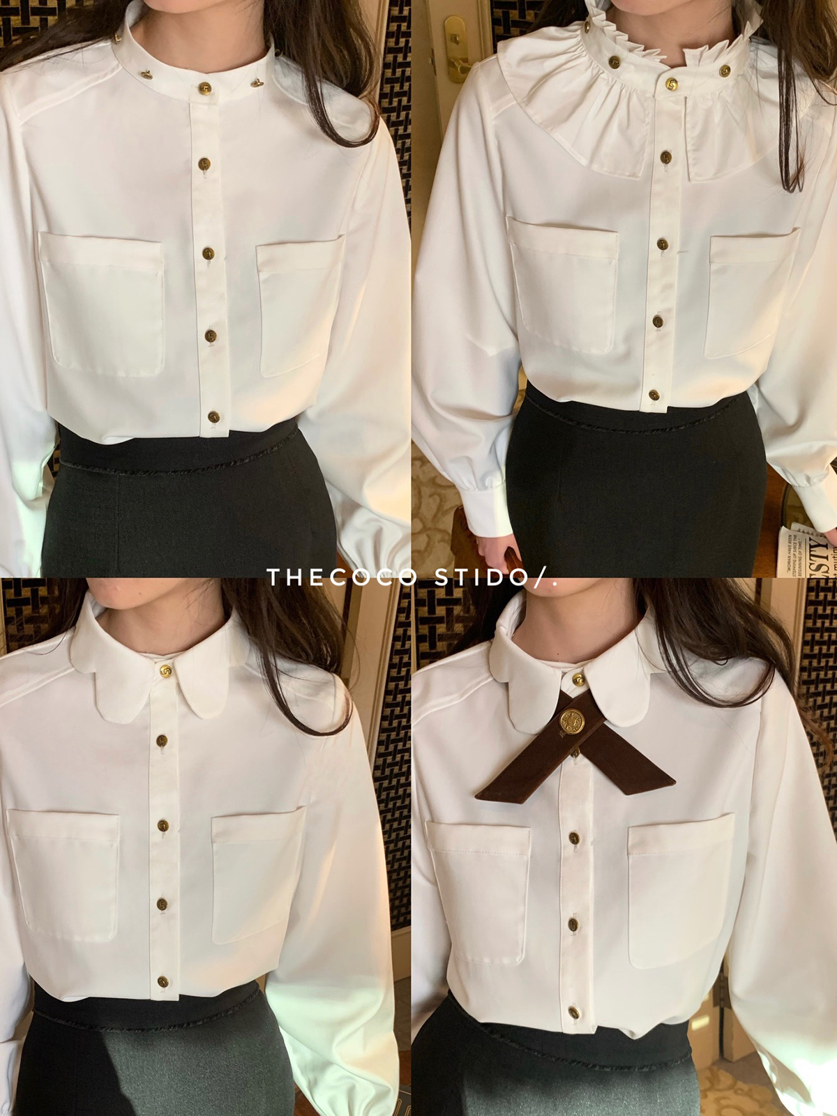 Thecoco法式内搭长袖衬衫通勤