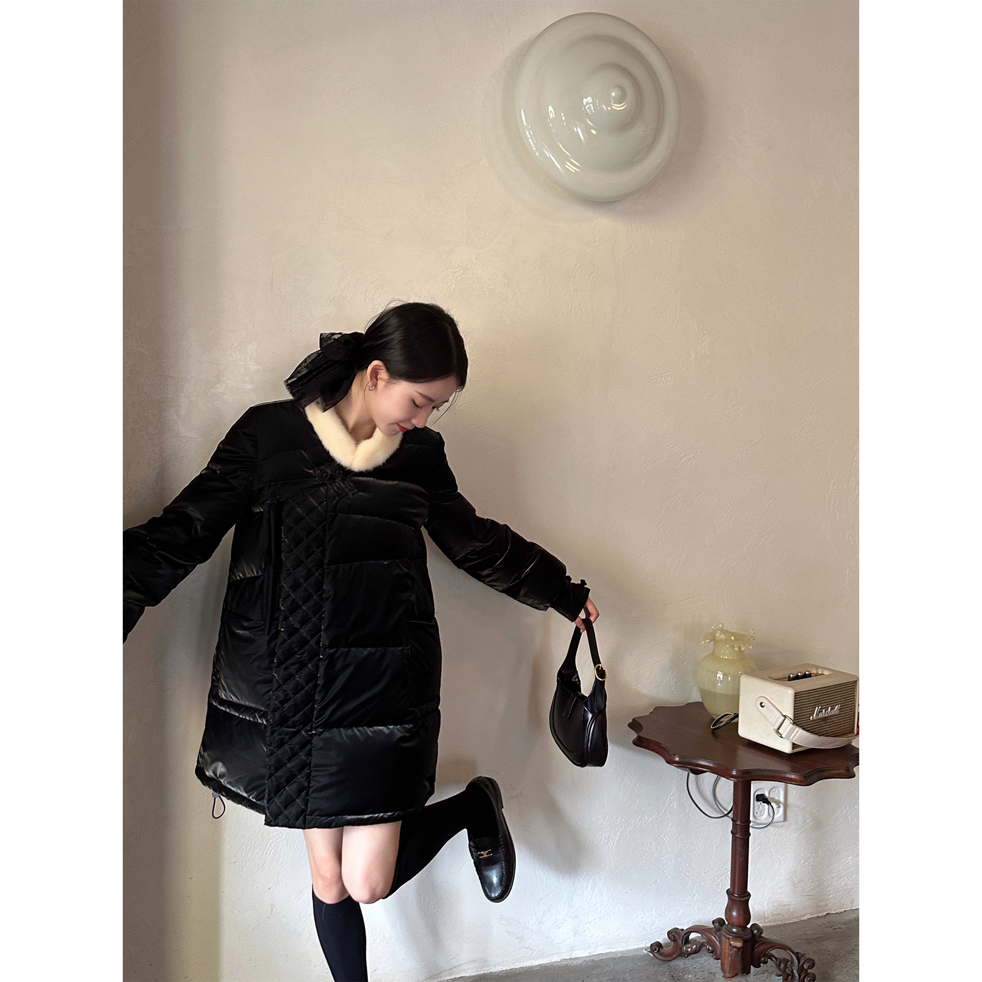 Thecoco貂毛领新中式羽绒服