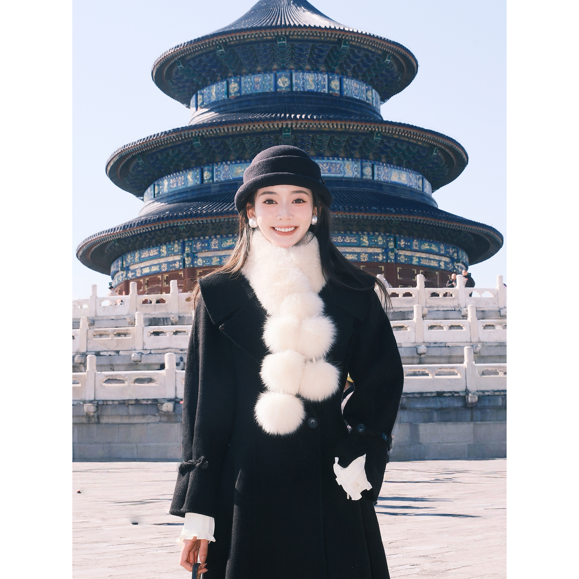 Thecoco 狐狸毛球球围脖女秋冬季高级感气质百搭保暖柔软时尚围巾