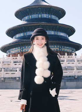 Thecoco 狐狸毛球球围脖女秋冬季高级感气质百搭保暖柔软时尚围巾