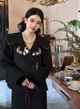 Thecoco新中式刺绣毛呢套装