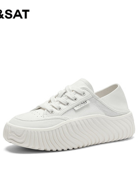 St&Sat/星期六春秋圆头冲孔系带拼接增高厚平底单鞋女SS31112B69