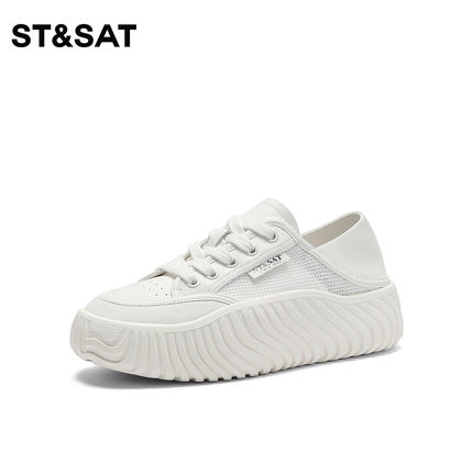 St&Sat/星期六春秋圆头冲孔系带拼接增高厚平底单鞋女SS31112B69