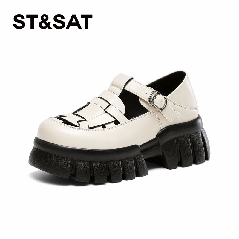 St&Sat/星期六春秋新款乐福鞋厚底增高一字扣小皮鞋女SSC11110DM,女鞋,乐福鞋（豆豆鞋）,淘宝优惠券,粉丝福利购,淘宝优惠卷