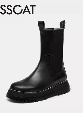 KISS CAT/接吻猫秋冬牛皮烟筒靴圆头厚底切尔西靴女KA10541-51