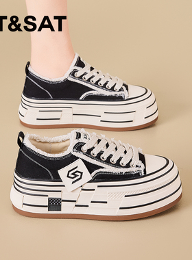 St&Sat/星期六春秋休闲板鞋厚底增高单鞋系带小白鞋女SSD1112CAX