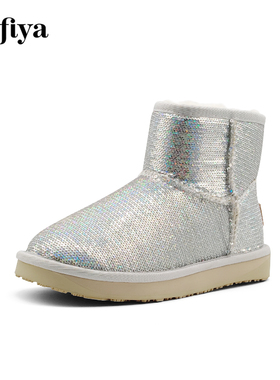 Safiya/索菲娅冬季新款保暖毛里厚底套筒短靴雪地靴女SF9411A083