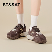 厚底加绒阿甘鞋 St&Sat 星期六秋冬圆头系带德训鞋 女SSC3112CGB