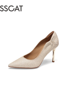 KISS CAT/接吻猫春秋尖头浅口单鞋一脚蹬宴会高跟鞋女KA54106-82
