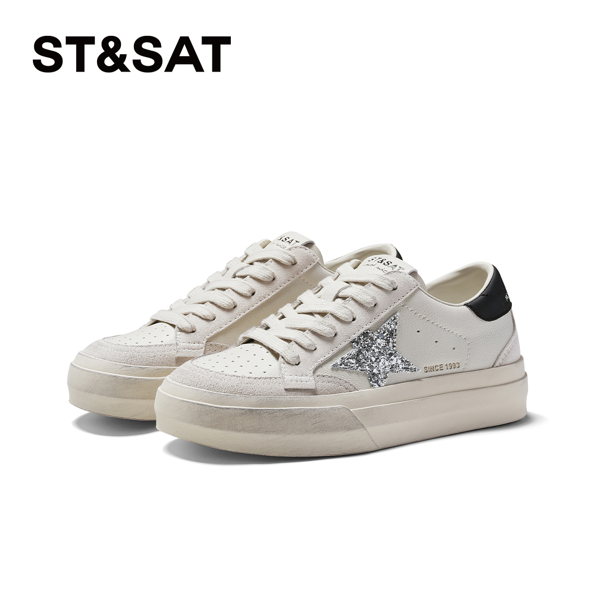 星期六星星系带厚底增高小白鞋