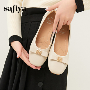 Safiya/索菲娅春秋牛皮方头奶奶鞋蝴蝶结低跟单鞋女SF31111141