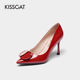 女KA21130 KISSCAT 接吻猫春秋牛漆皮尖头浅口一脚蹬细高跟单鞋