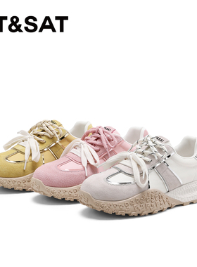 St&Sat/星期六春秋厚底阿甘鞋拼色系带运动休闲鞋女SSD1112CCZ