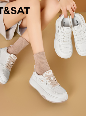 St&Sat/星期六春秋新款百搭小白鞋厚底增高休闲单鞋女SSD1112C7S