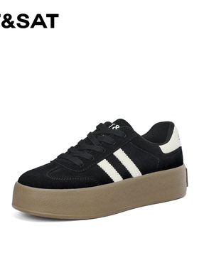 St&Sat/星期六春秋圆头牛皮系带拼色增高厚底德训鞋女SS33112H43