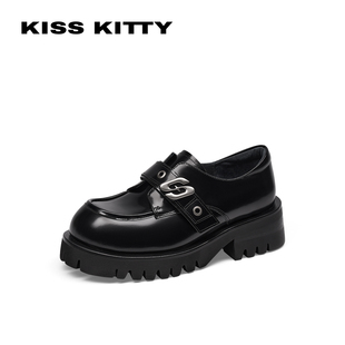 KISSKITTY春秋牛皮牛皮乐福鞋增高单鞋厚底小皮鞋女SA65130-38
