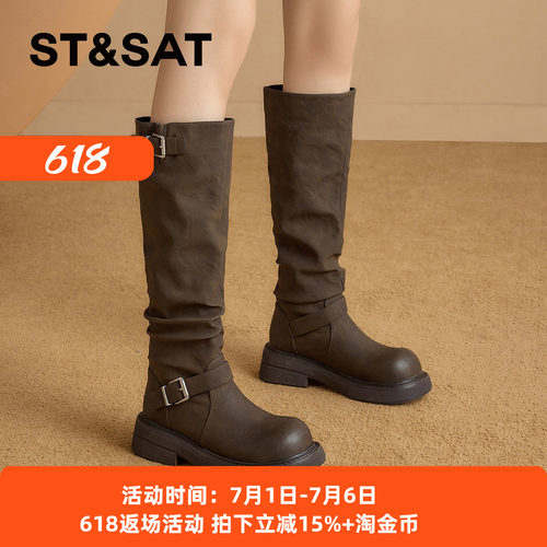 星期六复古风时尚百搭高筒骑士靴