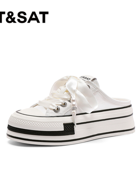 St&Sat/星期六春秋珍珠系带穆勒鞋厚底增高包头拖女SSC1114B76