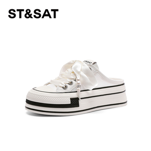St&Sat 厚底增高包头拖女SSC1114B76 星期六春秋珍珠系带穆勒鞋