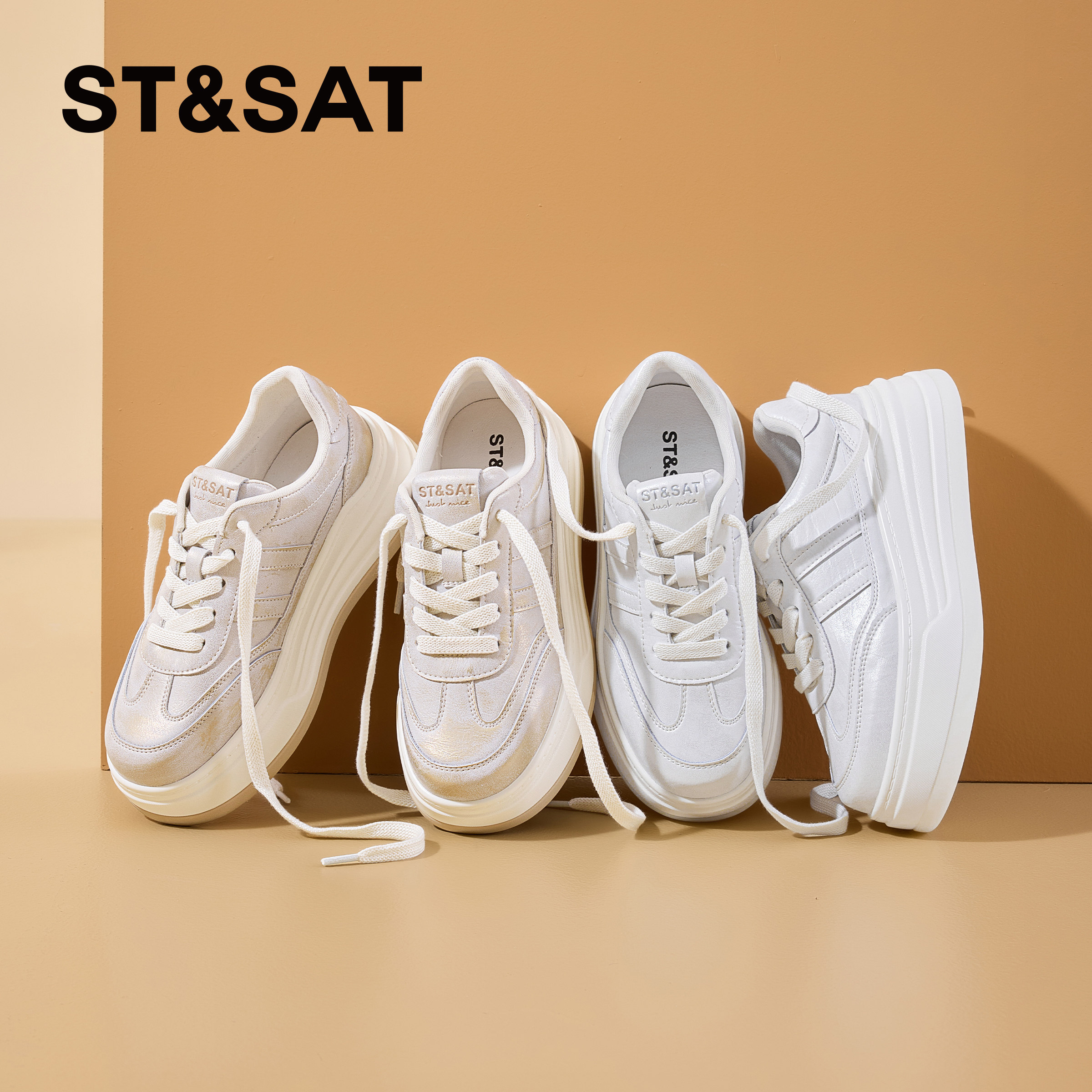 St&Sat/星期六春秋新款小白鞋厚底增高鞋休闲单鞋女SSD1112C9Q