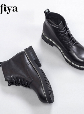 Safiya/索菲娅秋冬牛皮英伦马丁靴圆头系带厚底短靴女SF04116117