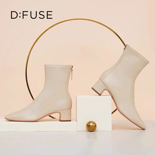 迪芙斯法式方头粗跟时装短靴