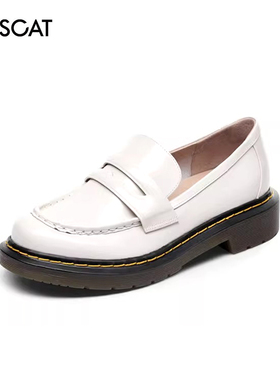 KISSCAT/接吻猫春秋圆头牛皮拼接一脚蹬低跟乐福单鞋女KA21156-50