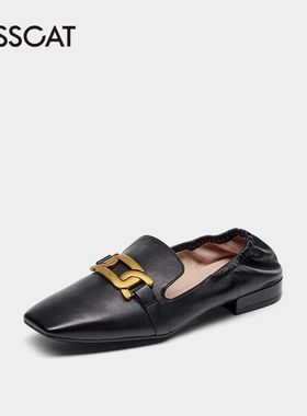 KISS CAT/接吻猫春秋羊皮方头金属扣一脚蹬乐福单鞋女KA21149-50