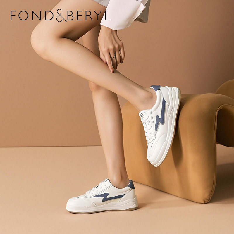 菲伯丽尔厚底增高牛皮小白鞋女