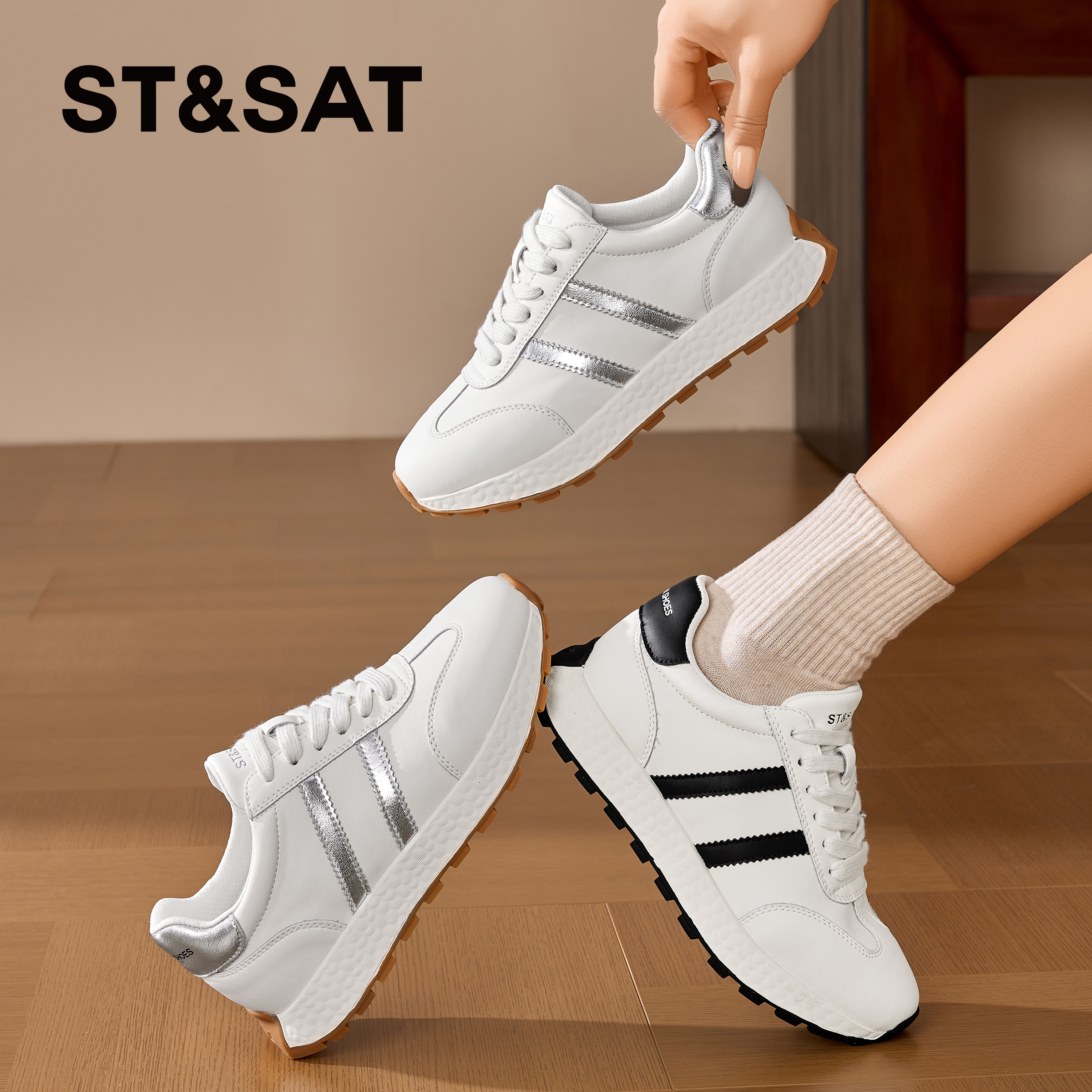 星期六欧美条纹增高厚底阿甘鞋