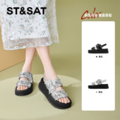 St&Sat 女SSC2115C5X 亮片蝴蝶结厚底增高休闲凉鞋 星期六夏季 新款