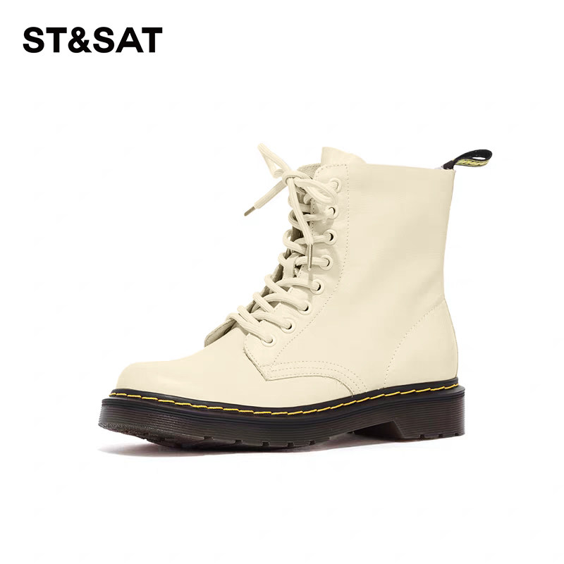 星期六牛皮厚底增高马丁靴