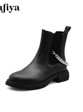 Safiya/索菲娅秋冬新款牛皮圆头套筒厚底切尔西短靴女SF24116017